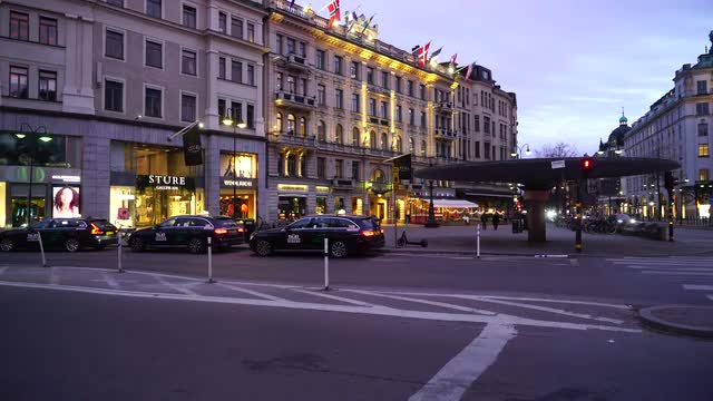 taxi cars waiting at Stureplan in Stockholm
