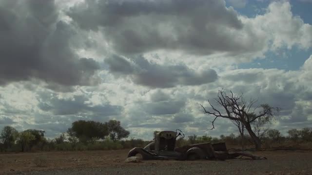 Australian Outback and Shell of Old Car