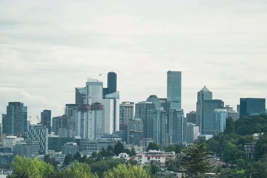 Close Up Timelapse of Seattle Skyline from Fremont with Dramatic Clouds