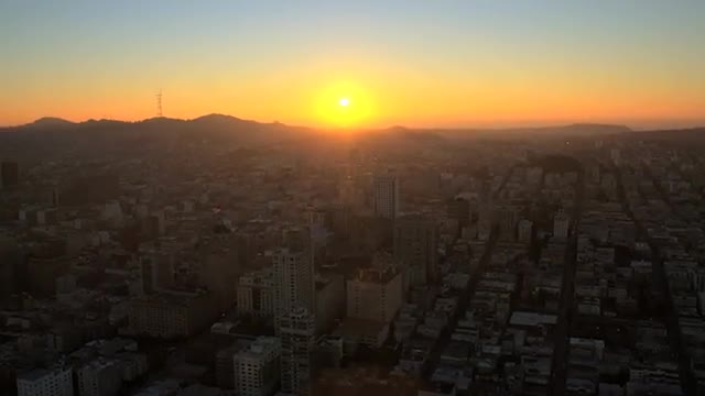 Aerial sunset view city Skyscrapers, San Francisco, USA