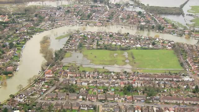 Riverside flooding, Surrey, England