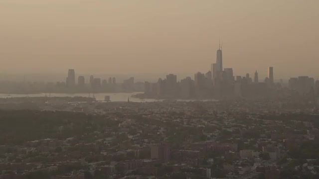 AERIAL SUPER WIDE view of Downtown Manhattan