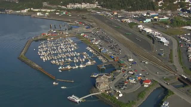 Aerial view of harbor, Valdez, Alaska