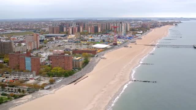 Aerial view of Coney Island beach, New York City
