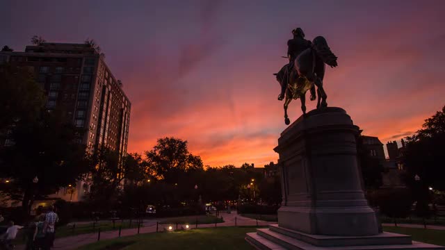 Boston- Washington Statue Sunset (4K)