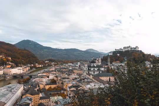 Salzburg Austria timelapse 4K, city skyline of Salzburg city center