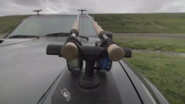 Fly rods vibrate while a 4x4 is driven