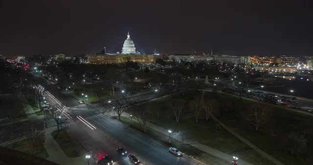 US Capitol At Night with Constitution Ave