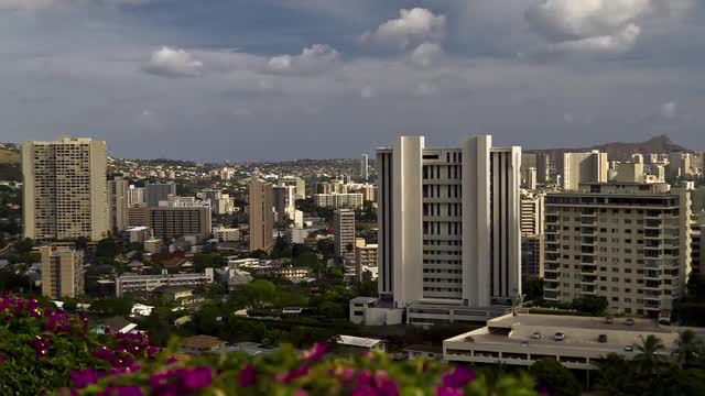 Honolulu From National Memorial Cemetry Of The Pacific, Timelapse, Oahu, Hawaii