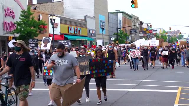 View of People Marching at a Black Lives Matter March 
