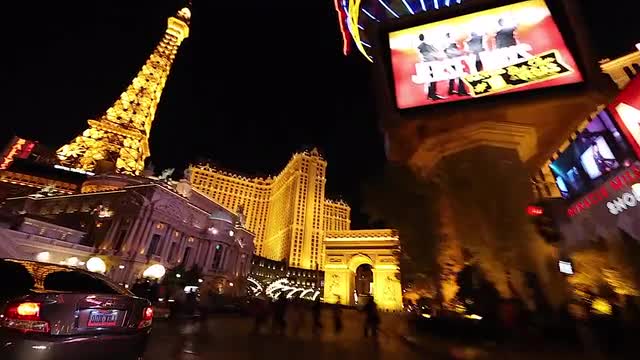 exciting night driving shot of vegas trip paris hotel
