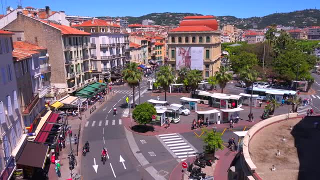 Classic high angle view of a pretty boulevard in Cannes, France.