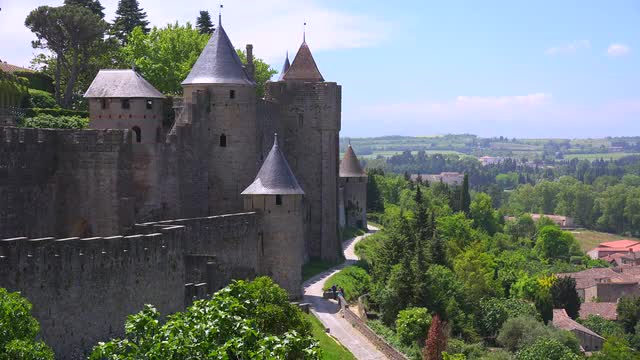 A view from the ramparts of the beautiful castle fort at Carcassonne France.