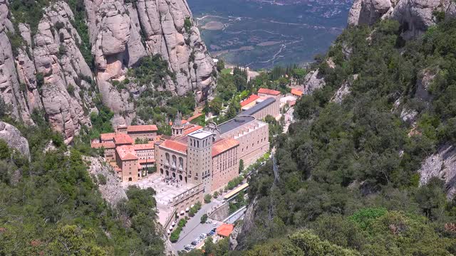 High angle view of the Montserrat Catholic Monastery in Spain.