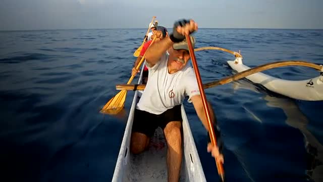 POV of people rowing an outrigger canoe.