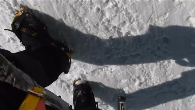 POV of climber on steep slope