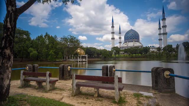 A Mosque and Moving Clouds Time Lapse