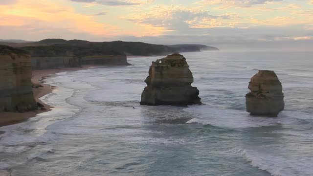 Rock formations known as the Twelve Apostles along the Australian coast.