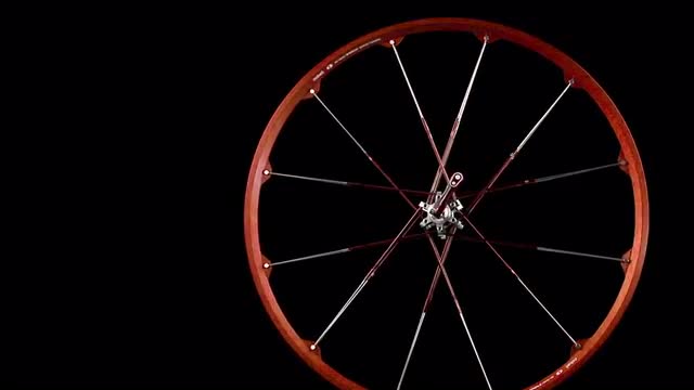 A wheel with spokes revolves.