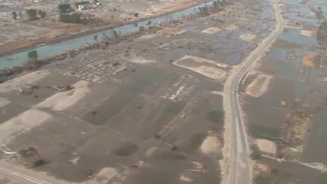 Aerial over the destruction following the great 2011 Japan earthquake and tsunami.