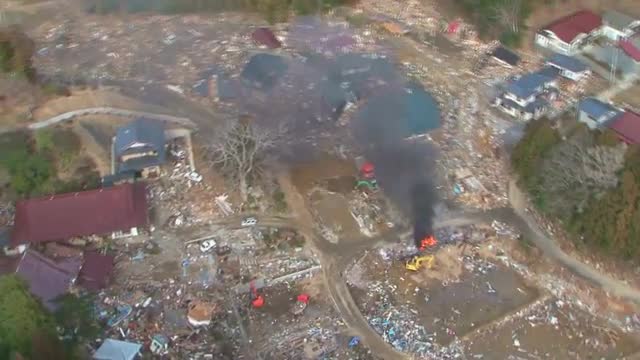 Aerial over the destruction following the great 2011 Japan earthquake and tsunami.