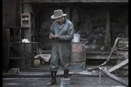 A historical re-enactment of oil exploration ends with a huge gushing well.