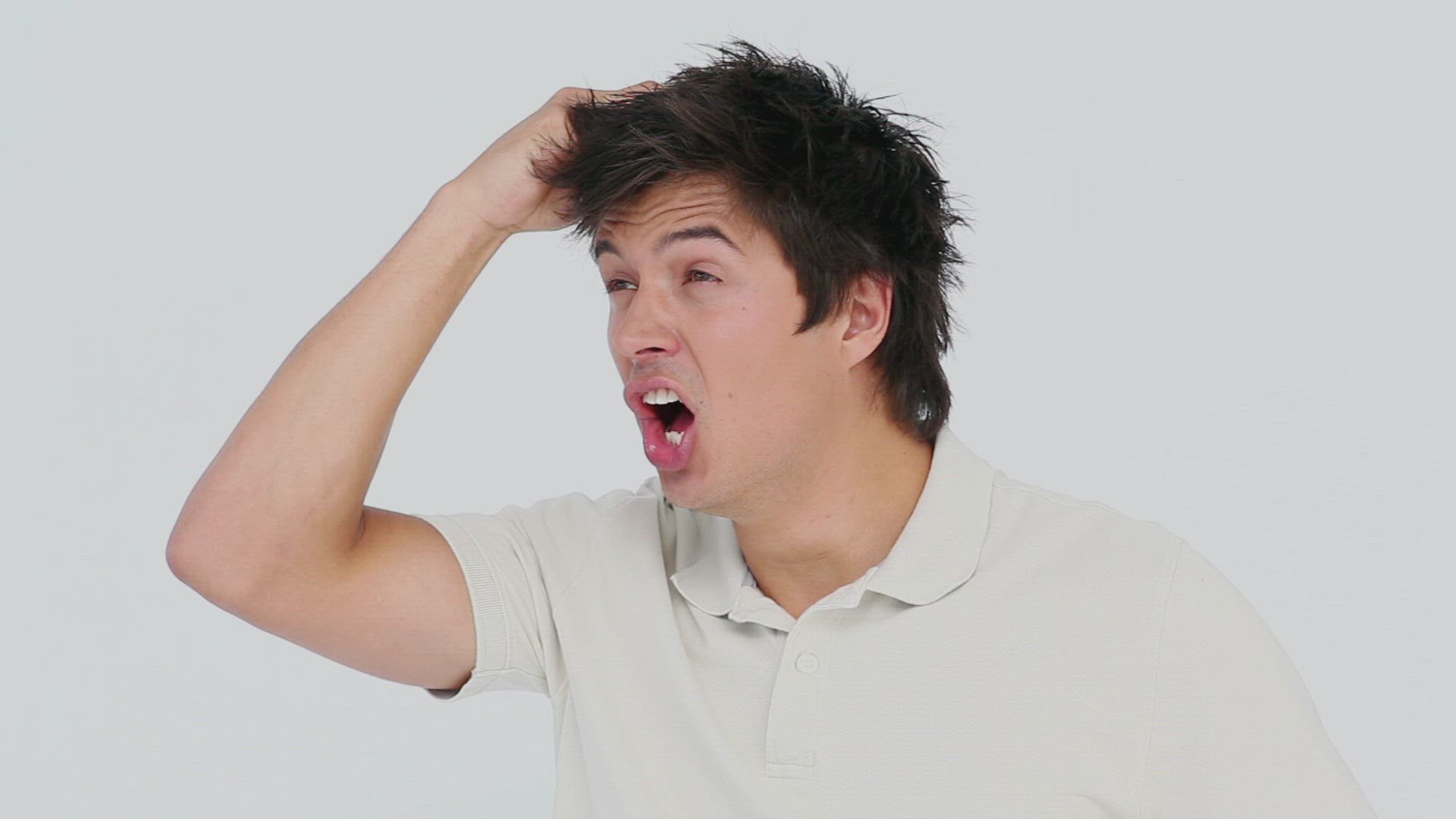 537093396 / Dark-haired / Gesticulating / Scratching Head