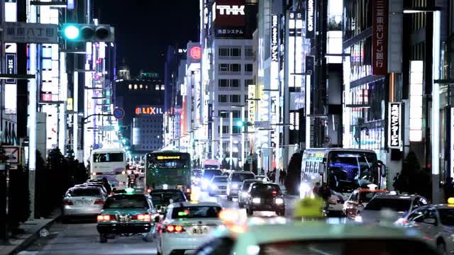 Metropolis traffic Shibuya Ginza night illumination pedestrian crossing Tokyo 
