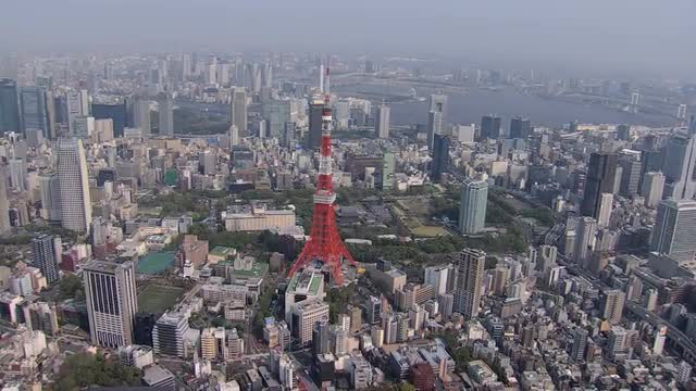 Aerial Tokyo skyline built structures observation Tower Minato Japan Asia