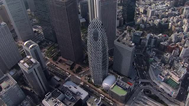 Aerial Tokyo Cocoon Tower office skyscrapers Business district Japanese Rail 