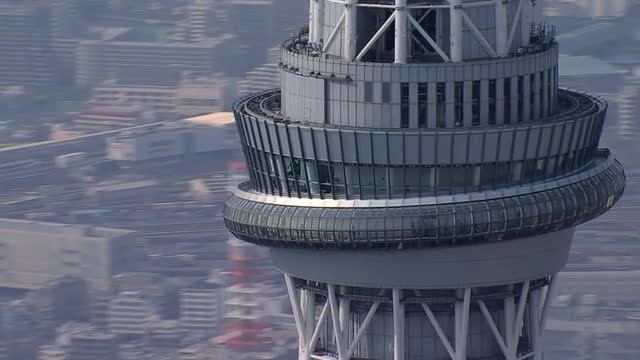 Aerial Tokyo Skytree Tower people observation platform Japan 