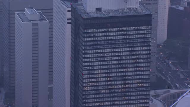 Aerial illuminated Shinjuku office  Skyscrapers Business District Tokyo  