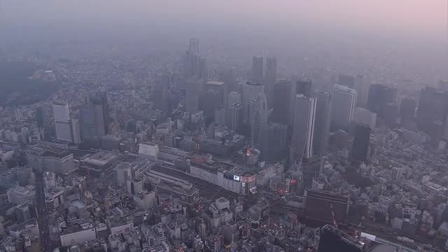 Aerial Metropolis Shinjuku skyscrapers Business District Rail station Tokyo