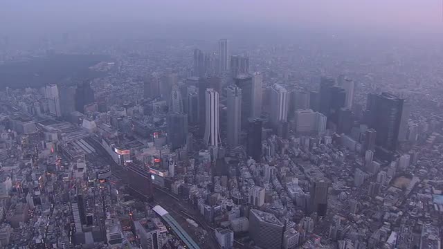 Aerial dusk Buildings Tokyo city skyscrapers Minato Business district Japan 