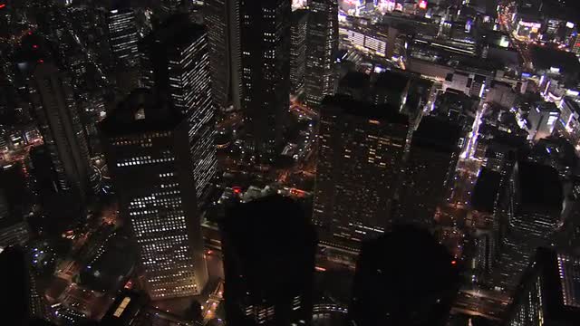 Aerial City Tokyo illuminated skyscrapers transport Business District Japan 