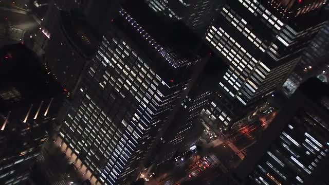 Aerial Tokyo close up illuminated skyscrapers Shibuya Business District Japan 