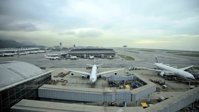 Time lapse Hong Kong International Airport aircraft transportation Chek Lap Kok China