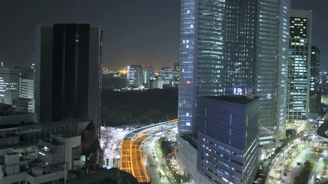 Time lapse Metropolis illuminated vehicle elevated  Highrise Tokyo 
