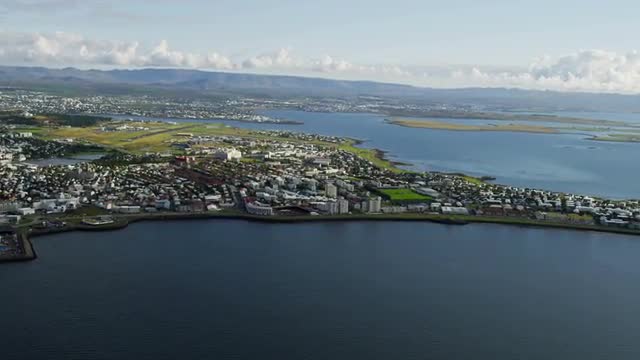 Aerial Reykjavik suburban homes development travel outdoor Iceland 