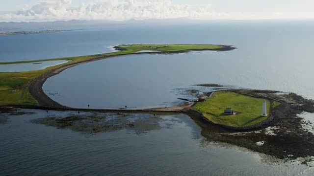 Aerial natural coastal harbor bays fishing vessel Reykjavik Iceland