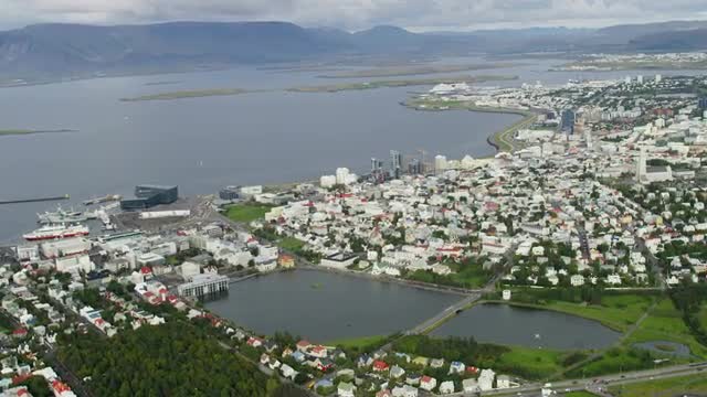 Aerial Iceland Reykjavik capitol city trade business economy travel