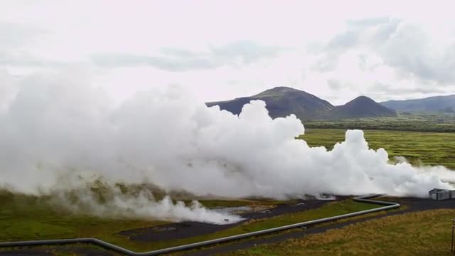Aerial Iceland Natural Resources Hot Steam Geothermal Industry Electricity