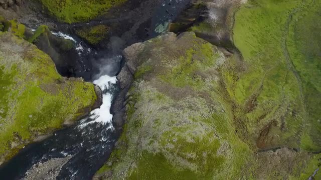 Aerial Waterfall Haifoss Iceland Natural Mineral Rocks Energy Eco Tourism Travel 