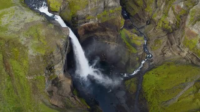 Aerial Landmark Haifoss Waterfall Fossa River White Water Travel Iceland