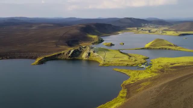 Aerial Icelandic Mountain Lake Region Fertile Tundra Volcanic Area Iceland 