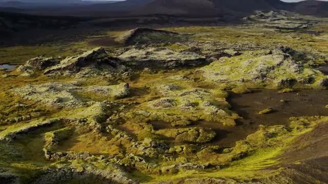 Aerial Icelandic Mountain Lake Region Fertile Tundra Volcanic Area Iceland 