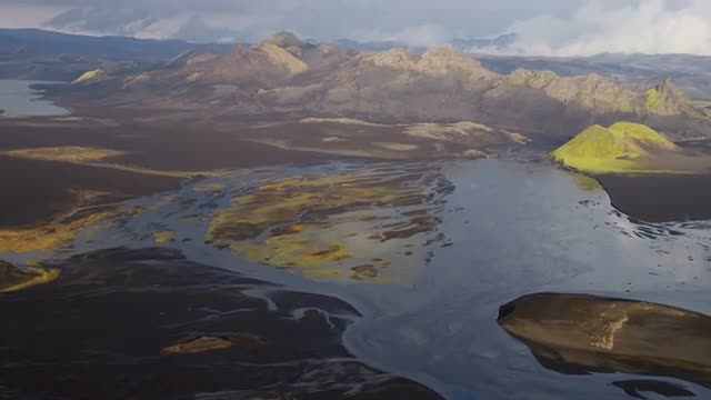 Aerial Flood Plains Mountain Wilderness Iceland Arctic Landscape Volcanic 
