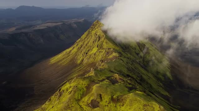 Aerial mountain region unpolluted wilderness volcanic tourism Iceland 