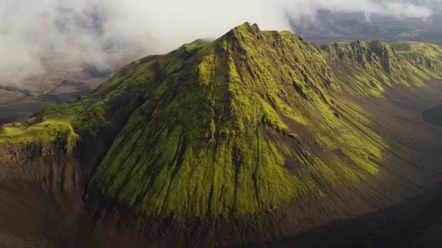 Aerial mountain region Iceland highlands volcanic area rocky peaks