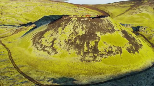 Aerial volcanic glacial meltwater lake natural erosion  wilderness Iceland 